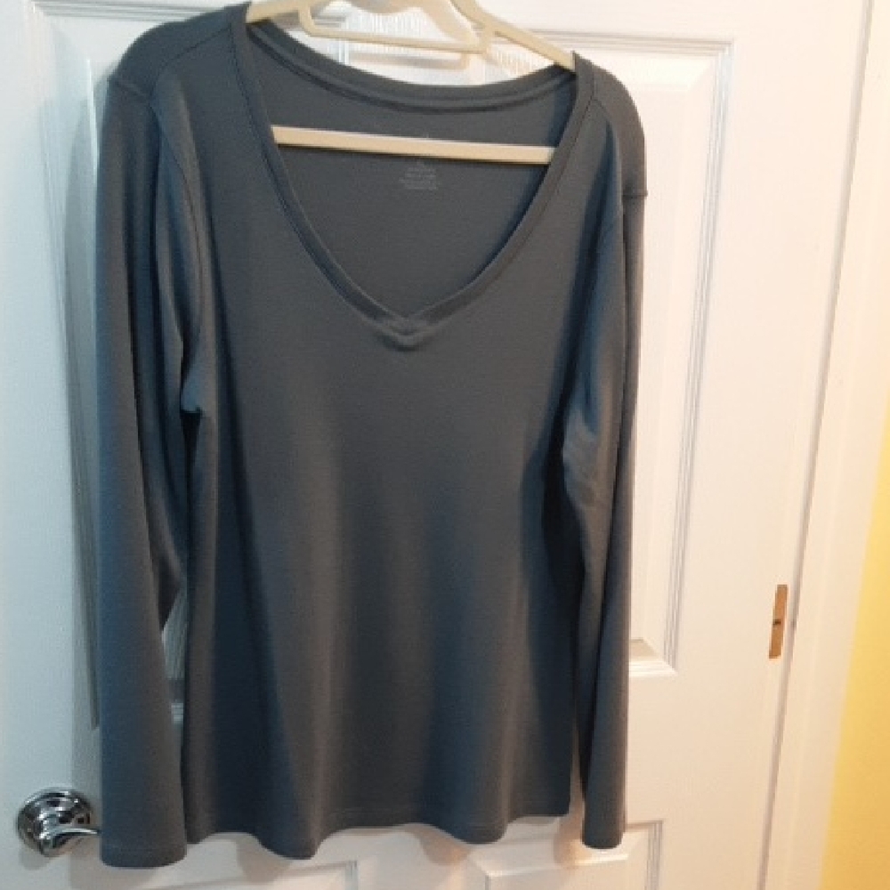 Woolx 100% Merino Women's Blue-Gray V-Neck Long Sleeve Tunic